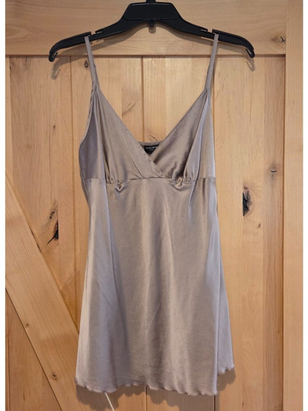 Repeat the Shirt Y2K Tan Silk Spandex Cami Tank Top 40/M Empire Waist Wrap Adj